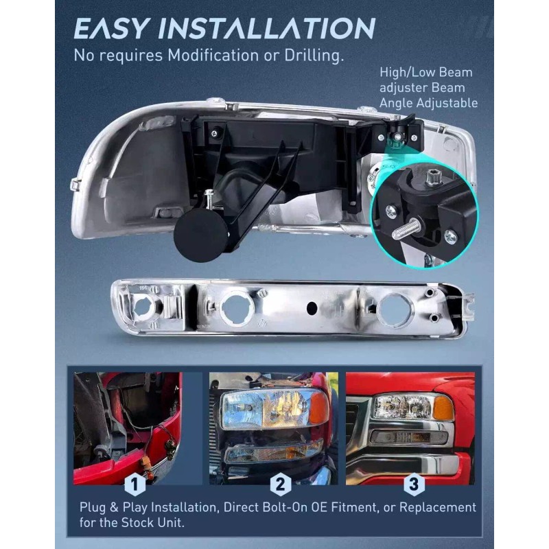 Nilight 1999-2006 GMC Sierra Yukon Headlight Assembly Chrome Case Clear