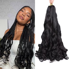 French Curl Braiding Hair 24 Inch Curly Braiding Hair Pre Stretched 8 Packs Short Black French Curl Crochet Braids for Box Braids with Curly Ends for Black Women (1B)