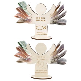 MAIXINNEW Pack of 2 Money Gift Wooden Wedding Money Holder Gift Wooden Gift for Cash, Wooden Angel Money Gift for Treasure