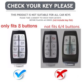 Soft TPU Key Fob Cover Protector Compatible with Hyundai Genesis G70 GV70 G80 GV80 G90 GV90 8 Buttons Smart Remote Accessories with Leather Keychain
