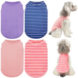 XPUDAC 4 Pack Dog Clothes Waffle Dog Shirts for Small Dogs Breathable Stretchy Dog Tank Top Vest Lightweight Cat Shirt, Pink Purple-Small