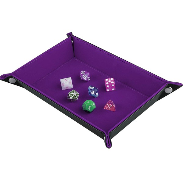 SIQUK Double Sided Dice Tray, Folding Rectangle PU Leather and Dark Violet Velvet Dice Holder for Dungeons and Dragons RPG Dice Gaming D&D and Other Table Games