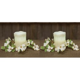 Dogwood Spring Candle Ring | 2 Pack | 10 Inch with 3.5 Inch Center Wreath