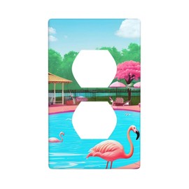 Duplex Socket Decorative Wall Plate Electrical Receptacle Light Switch Cover Art Faceplate Switchplate for Home Decor 4.5 X 2.76 in Flamingo and pool Picture