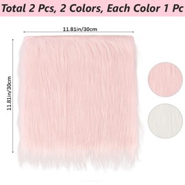 CREATCABIN 2 Packs Small Product Photo Background 12’’ Luxury Photo Props Small Square Faux Fur Sheepskin Cushion Fluffy Plush Area Rug for Tabletop Photography Jewelry Nail Art Home Decor Pink White