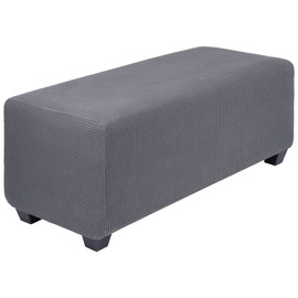 PiccoCasa High Stretch Ottoman Cover with Elastic Bottom, Soft Slipcover Jacquard Fabric Small Checks Rectangle Storage Stool Cover Furniture Covers Dark Gray Small