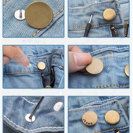 ZningEsxi 12 Pcs Jeans Buttons Pins Pants Tightener Jean Instant Replacement Snap Removable Loose Metal Button Thread Rivets and Screwdrivers (Silver)