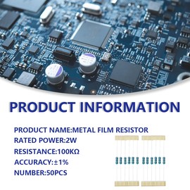 Innfeeltech 2 W 1% Tolerance 100K Ohm Metal Film Resistor for DIY Project and Experiments, 50 Pieces