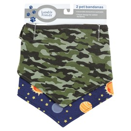 Luvable Friends Dog Reversible Pet Dog and Cat Bandana Bibs 2pk, Space Camo, One Size