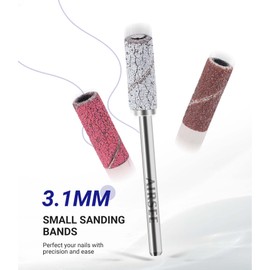 AIRSEE Small Sanding Bands 100Pcs Nail Drill Bits with 3.1mm Mandrel Bit for Electric Nail Drill, 120 Coarse Grit Acrylic File Attachments Mini Professional Sander Beauty Grey