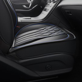 crossmiles Car Leather Seat Cover，Protector Seat Waterproof Automotive Seat Covers Full Sets Super Breathable Universal Fit Cover for Most Car Fount and Back，（Black Bule-Wave，5pcs）