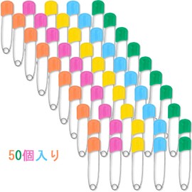 YOUOWO Safety Pins Huge Plus Locking Safety Pins Stainless Steel Color Locking Needles Safety Pins Office Safety Pins 50pcs 54mm (Pink,Yellow,Blue,Orange,Green)