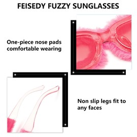 FEISEDY Women Plush Fuzzy Small Rectangle Sunglasses Punk Soft Velvet Shades Ladies Handmade Party Cosplay Eyewear B4093