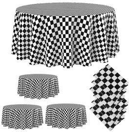 Black and White Checkered Tablecloths, 84 Inches Black Checkered Flag Tablecover, Disposable Plastic Gingham Table Cover for Picnic, Truck, Car Birthday Party Supplies (3 Pcs)