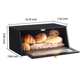 Famyards Farmhouse Bread Box for Kitchen Countertop, Modern Bamboo Large Capacity Bread Storage Container, Breadbox Organizer with Window for Kitchen Counter, Cabinet and Pantry (Black, Trapezoidal)