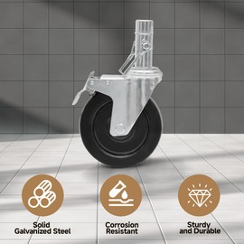 RDUIGT 5 Inch Scaffolding Wheels Set of 4 Scaffold Wheels with Locking Brakes Round Stem Rolling Scaffolding Caster 440LBS Capacity Per Wheel