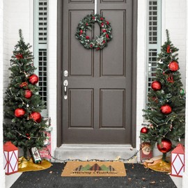 Eohak Christmas-Plaid-Pine-Trees Welcome-Doormat Winter Door Mat for Front Door Xmas-Holiday-Home-Decor 17 x 29 Inch