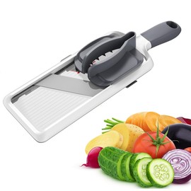 Handheld Mandoline Slicer, Kitchen Slicer with Adjustable Stainless Steel Blade and Food Holder,Easy to Clean, Good Grip Fruits and Vegetable Cutter (Grey, 1 Pcs)