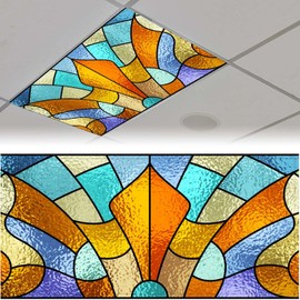 FALE QTUOM 2 Pcs Stained GlassFluorescent Light Cover for Classroom - Magnetic Fluorescent Light Covers for Office Classroom Home Drop Ceiling, 4 X 2 Feet