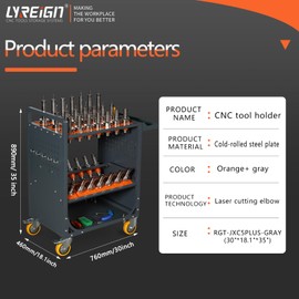 LYREIGN Grey Classic 40 Taper CNC Tool Holder Transfer Cart, 35 Capacity CAT/BT40 Service Carts with Wheels Heavy Duty, Multi-Function Workshop CNC Tool Trolley