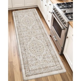 DEXI Kitchen Floor Mats Cushioned Anti Fatigue, 23x59 Long Wide Standing Comfort Runner Rug, Waterproof Retro Floral Memory Foam Padded for Front Sink Laundry, Beige Brown