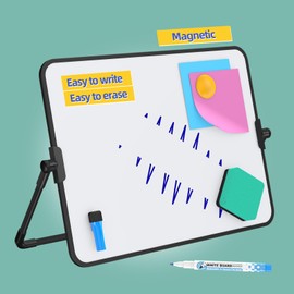 Dry Erase White Board, 11" x 14" Double-Sided Magnetic Whiteboard, Small White Board Easel with Stand with 6 Markers, 6 Magnets, 1 Eraser, for Office, Home, School Kids Drawing Memo to Do List