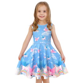 LaBeca Baby Girls Party Casual Printed Twirly Sleeveless Dress Dreamy Unicorn XS