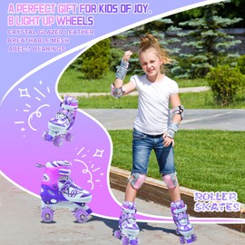 Kids Roller Skates for Girls Boys with Glitter Details-SMOOJOY Outdoor ​Musical Design Roller Skates with Light Up Wheels, Adjustable Rollerskates for Kids Ages 3-12 Birthday Gift patines para niñas