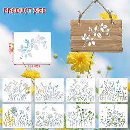 16 Pieces Wildflower Stencils for Painting, Reusable Large Spring Wild Flower Stencils Wall Stencils, DIY Large Drawing Template Stencil for Painting on Wood Wall Canvas Home Decor(8.3x11.7Inch)