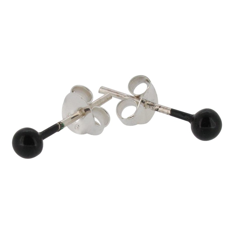 Touch Jewellery 925 Sterling Silver Ball Stud with Black Enamel
