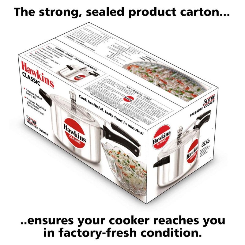 Hawkins Classic Aluminum Pressure Cooker, 5 L, Silver