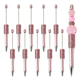 Beadthoven 10pcs Diamond Beadable Pens, Bling Rhinestone Beaded Pens DIY Plastic Bead Pen Crystal Shaft Black Ink Ballpoint Pens for DIY Pens Decorations Supplies Gift Office School - Pearl Pink