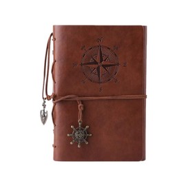 YKKJ Leather Notebook, A6 Journal Notebook, Blank Pages Vintage Travel Diary, Refillable Sketchbook, for Men Women (Brown)