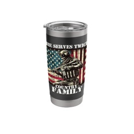 He Serves Twice Country & Family Military Veteran Father Dad Stainless Steel Insulated Tumbler
