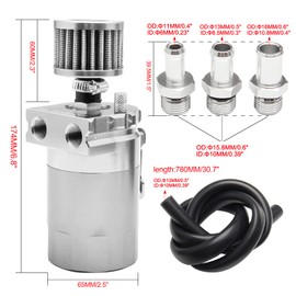 VEHSUN Oil Catch Tank, Aluminum, For Cars, Motorcycles, Universal Oil Catch, Includes Freezer Filter, Flat Head, Cylindrical Type, Hose Nipple, Outer Diameter: 4.3 inches (11 mm), 0.5 inches (13 mm),