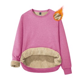 MAGCOMSEN Women's Sherpa Lined Pullover Crewneck Heavy Sweatshirts Casual Fleece Pullover Winter Warm Workout Tops Pink,M