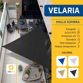 24tarpp Malla Sombra Velaria 2x2x2 - Triangular Negro - Mallasombra para Exteriores - Bastillas Dobles Reforzadas - Protección 90% Rayos UV - Lonasombra - Velaria 2x2x2 Negra