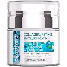 100% Organic Collagen, Retinol & Hyaluronic Acid Face Cream, Face Moisturising Cream with Vitamin E & Green Tea Extract, Day and Night Anti-Ageing Cream for Women and Men, for All Skin Types