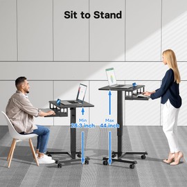 BONTEC Mobile Standing Desk with Keyboard Tray, Mobile Podium, Computer Workstation Up to 33lbs, Laptop Sit or Stand Desk on Wheels, Height Adjustable Stand Up Table for Living Room, Bedroom, Office