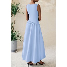 PRETTYGARDEN Women's Maxi Sundress Casual Summer 2025 Sleeveless Asymmetrical Drop Waist Patchwork Long Flowy Tank Dresses (Light Blue,X-Large)
