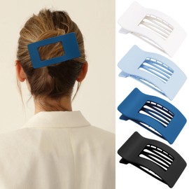 Velscrun Flat Hair Clips for Women Girls, Matte Lay Flat Claw Clips, Strong Hold Large Side Hair Clip All Hair Types, French Duck Billed Non Slip Grip Daily Styling Hair Jaw Claw Clip Blue