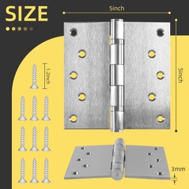 5 Inch Stainless Steel Door Hinges, Heavy Duty Commercial Door Hinges Ball Bearing Hinges for Exterior & Interior Doors, 5" (127mm) x 5" (127mm) Door Hinge with Square Corners, 2 Pack - Silver