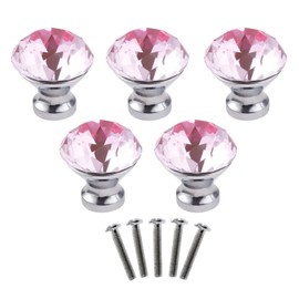 Yetaha Pink Crystal Knobs, 5PCS Diamond Drawer Pulls Glass Cabinet Handles for Wardrobe Cupboard Dresser Closet Bedroom Kitchen Furniture Decoration, with Screws
