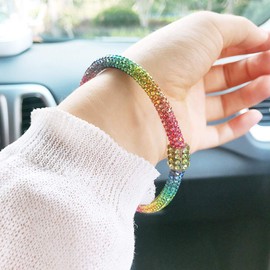 Bling Buy Rhinestone Wearable Keyring Bangle Sparkle Bracelet keychain Wristlet Key Chain for Women, Rainbow, 3 Inch