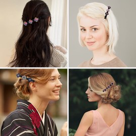 4 Three Flower Side Hair Clip Woman and 4 Pearl Hair Ties - Sparkling Crystal Stone Braided Hair Clips