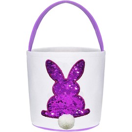 Generic Easter Basket - Easter gift for your kids or for Easter Decoration. Decorated with cute Sequin Bunny design. (Purple)