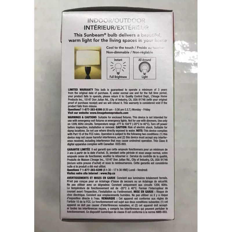 SUNBEAM 2 Pack Sunbeam LED Bulb Warm White A19 Medium