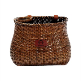Bike Basket for Women's Beach Cruiser or Scooter The Original Wicker Bicycle Baskets with Built in Cup Holder for Front Handlebar-Classic Vintage Style Handmade Natural Rattan Wicker (Stained)