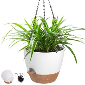Vanslogreen 12 Inch Hanging Planters for Indoor Plants, Large Hanging Planter Self Watering Pots with Drainage Holes, Hanging Baskets Plant Pots for Home, Garden, 1 Pack (White)