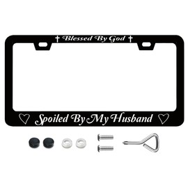 License Plate Frames Blessed by God Spoiled by My Husband Metal License Plate Frame with Screws Cute License Plate Cover Holder 6.3 X 12.3 inch for Car Decoration for Women Men LICEPLAME
